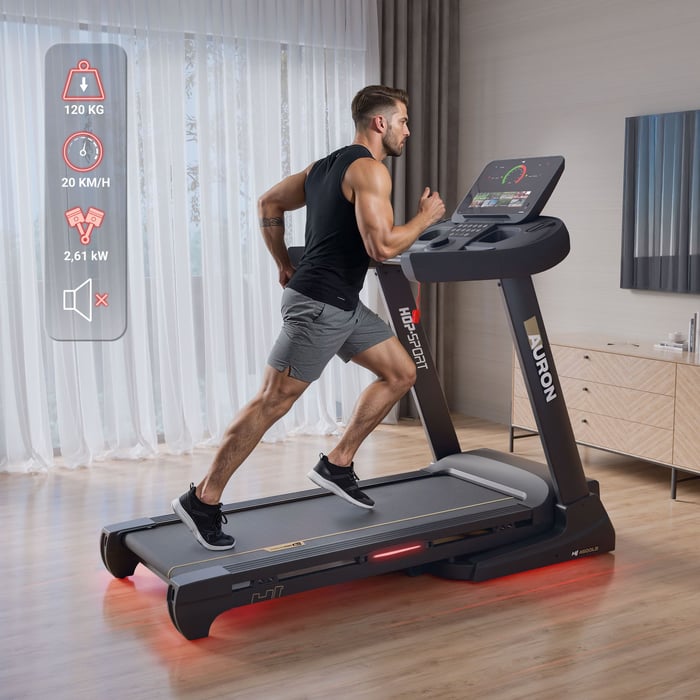 Console multimédia du tapis Auron avec écran large, 15 programmes et connexion Bluetooth Zwift.