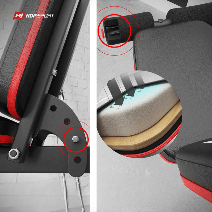 Banc inclinable musculation avec mousse épaissie et structure acier robuste.