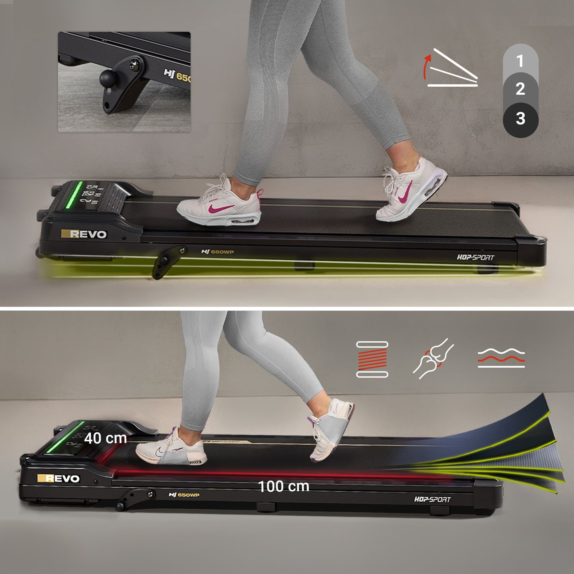 Bande de course à 5 couches avec inclinaison réglable manuellement du tapis roulant.