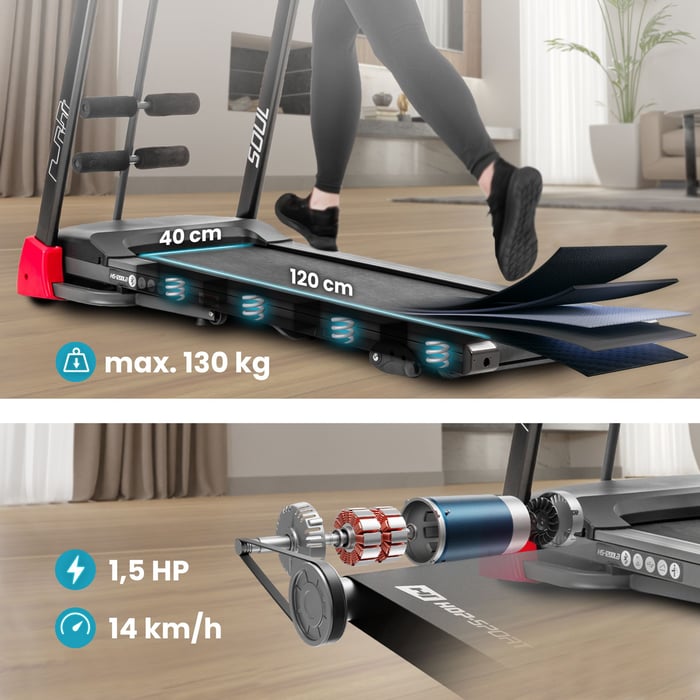 Tapis de course HS-1200LB Soul avec courroie 5 couches antidérapante, moteur silencieux 1,5 CV