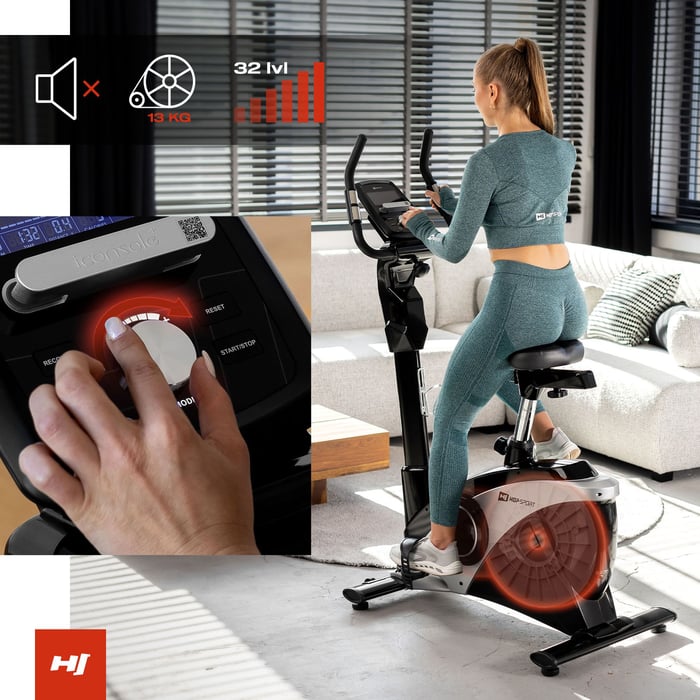 Vélo cardio Apollo doté d’une roue d’inertie massive offrant stabilité