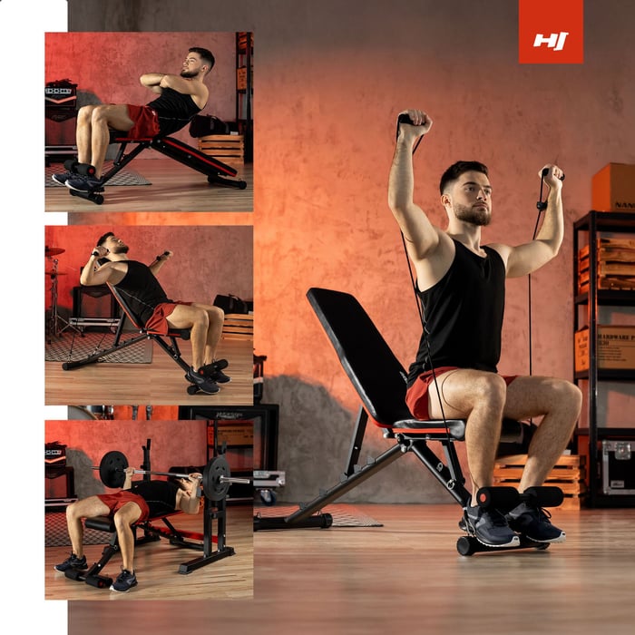 Banc musculation avec extenseurs élastiques pour exercices variés
