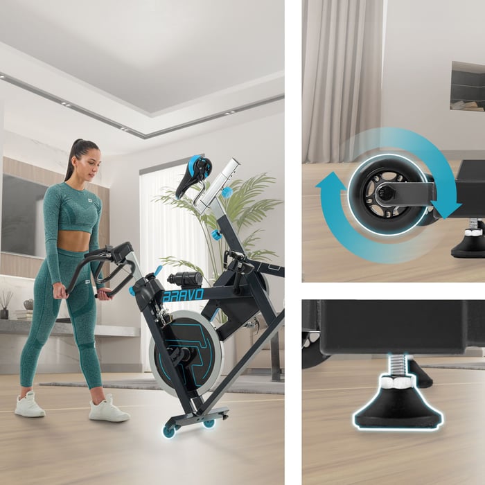 Vélo indoor HS-045IC Bravo avec roulettes de transport intégrées, vélo cardio biking facilement déplaçable