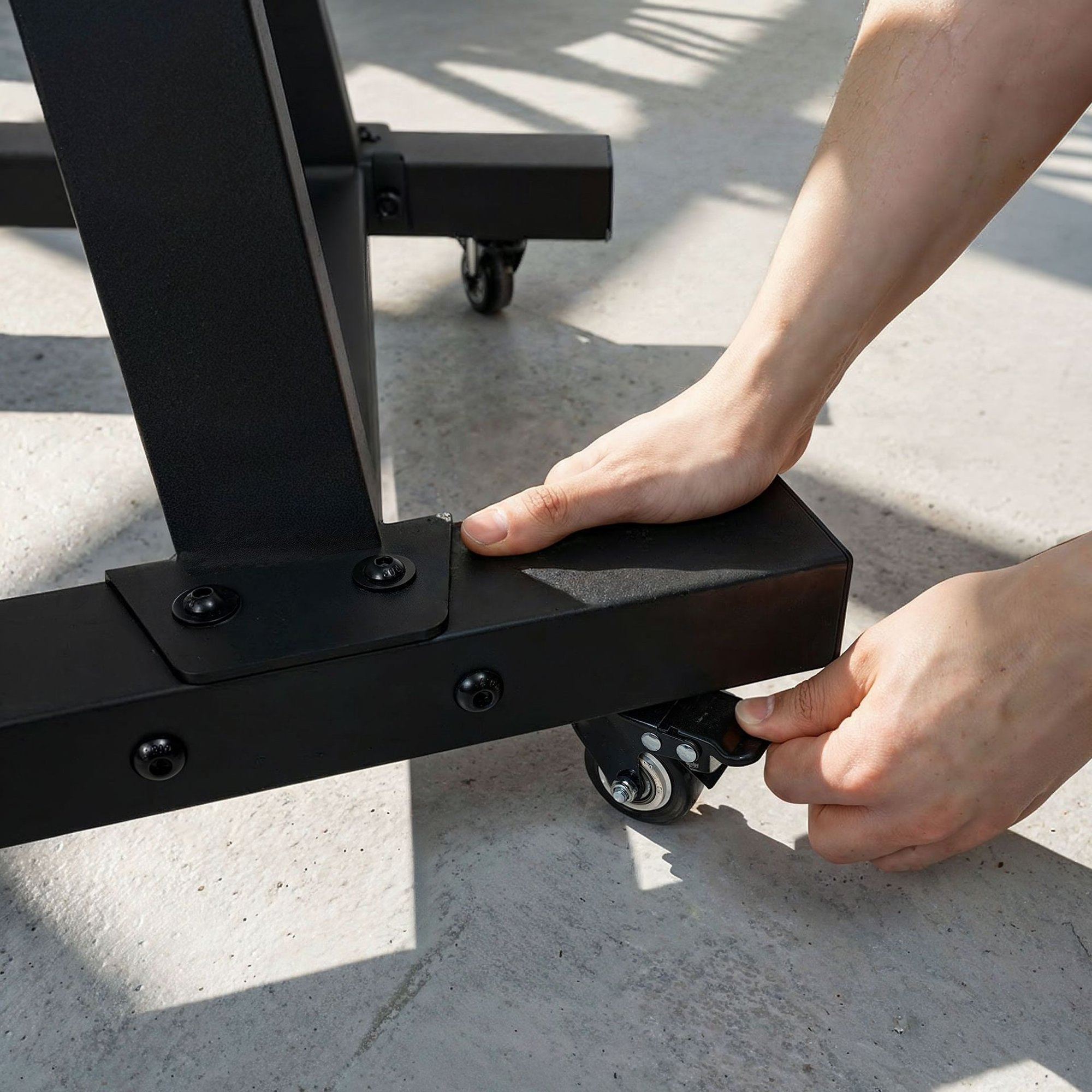 Emplacements avec protections en plastique pour haltères réglables