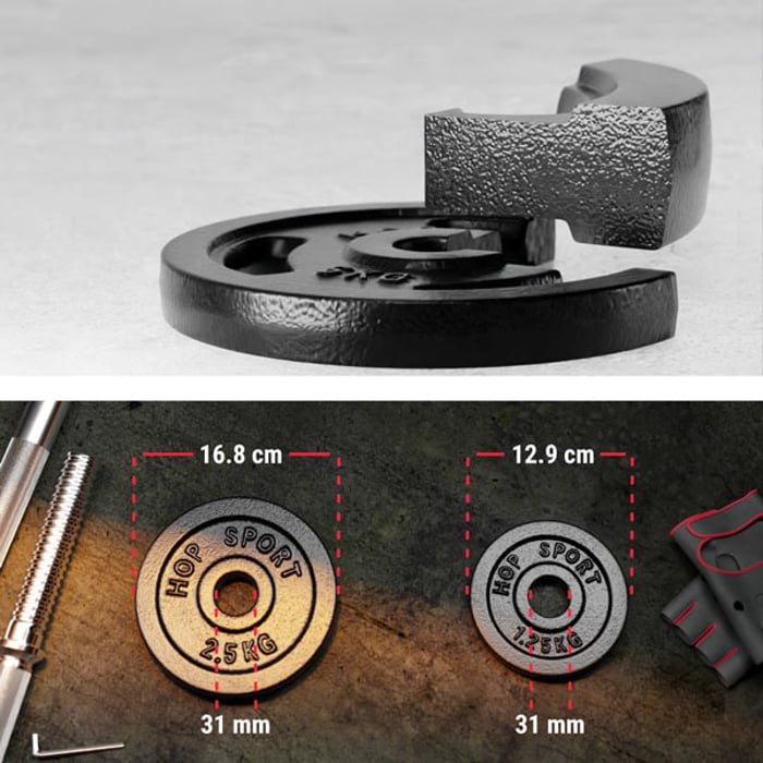 Disques en fonte et connecteur de barre pour exercices de rowing, développé couché et squats