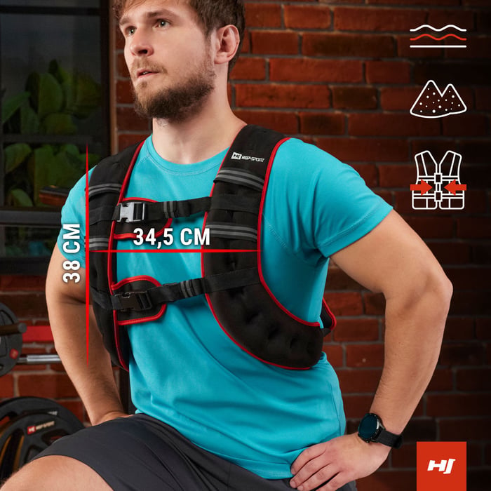 Vue de face du gilet lesté 10 kg Hop-Sport de haute qualité.