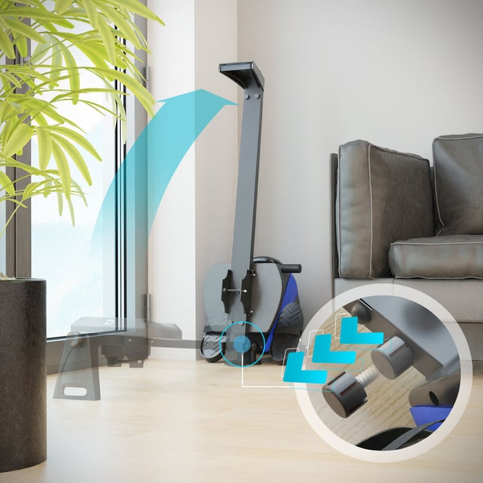 Rameur pliable avec roulettes de transport pratiques