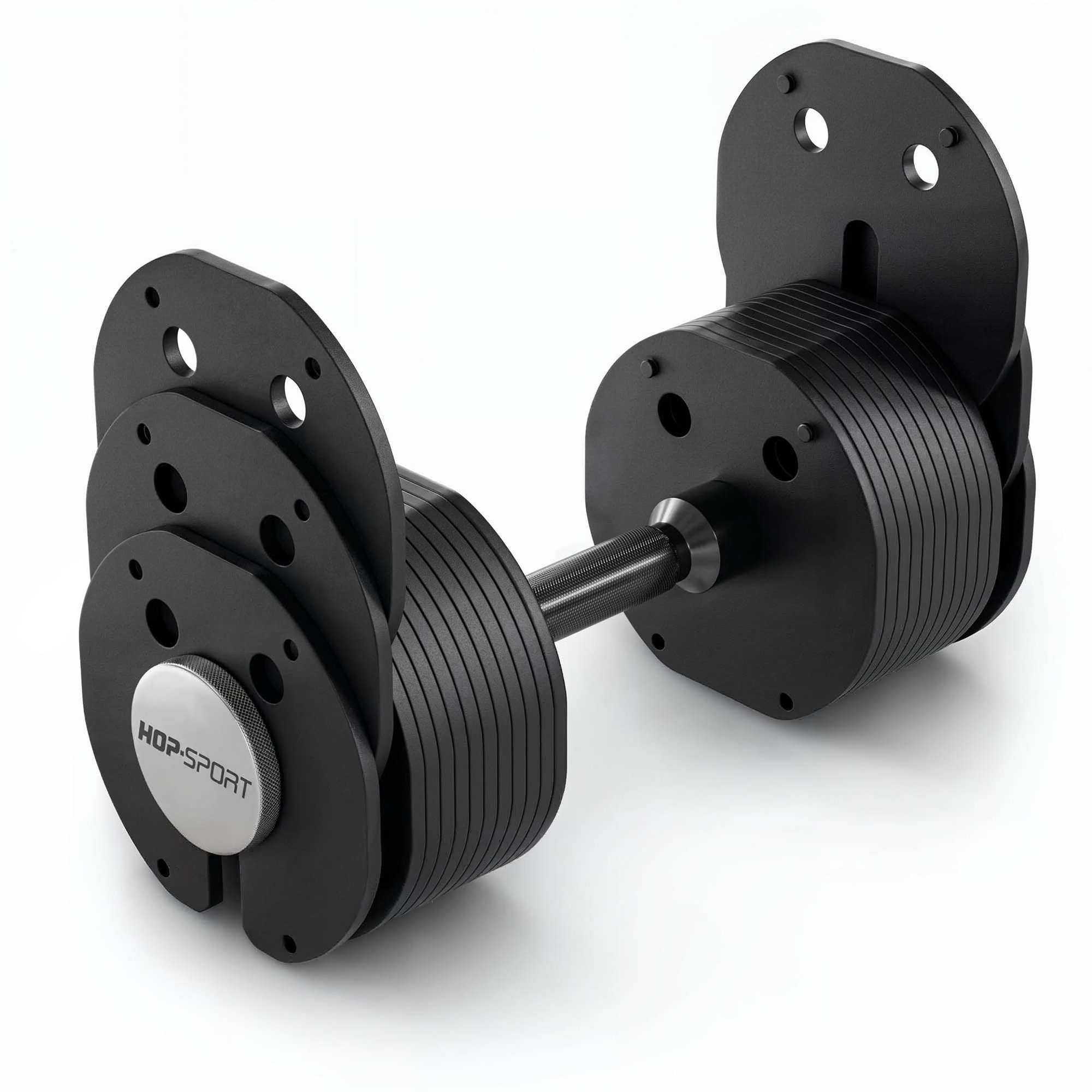 Détail de la structure en fonte coulée d'un seul bloc de l'haltère professionnel.