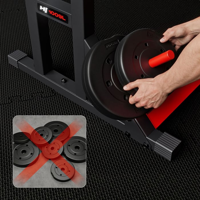 Support de barre avec rangement pour disques de musculation