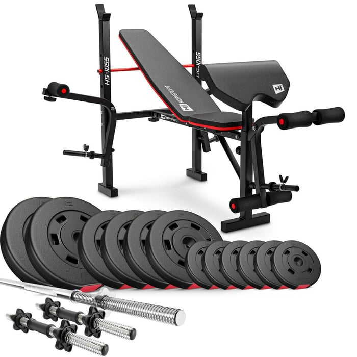 Set musculation Hop-Sport avec barre longue et poids 1,25-2,5-5 kg