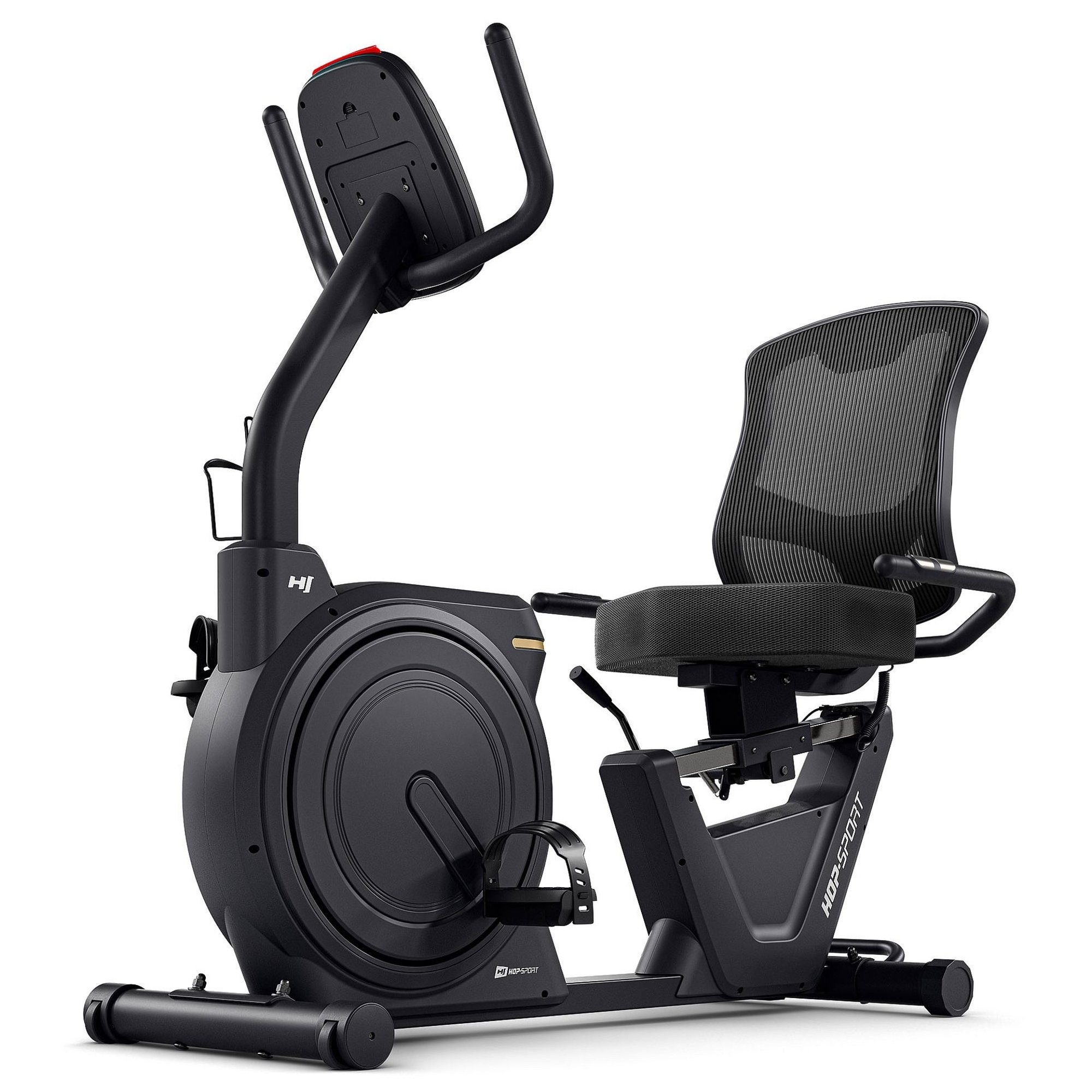 Vélo semi-allongé avec siège et dossier pour fitness à domicile.