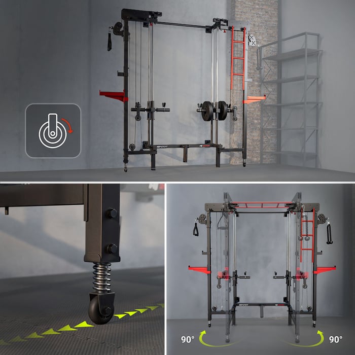 Power rack pliable et compact idéal pour optimiser l'espace en home gym.