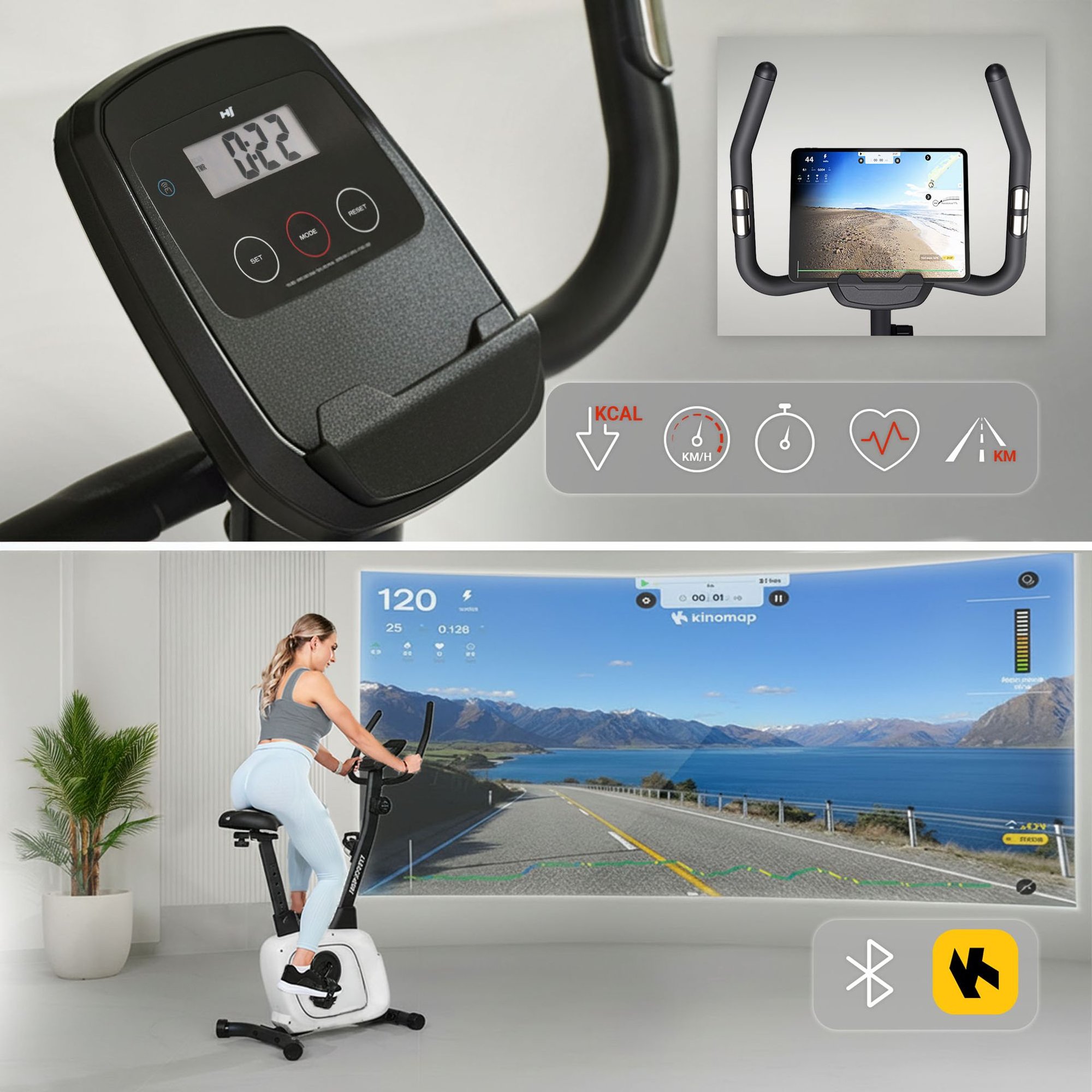 Ordinateur du vélo cardio HS-3000H Nexon avec écran LCD, Bluetooth et support Kinomap