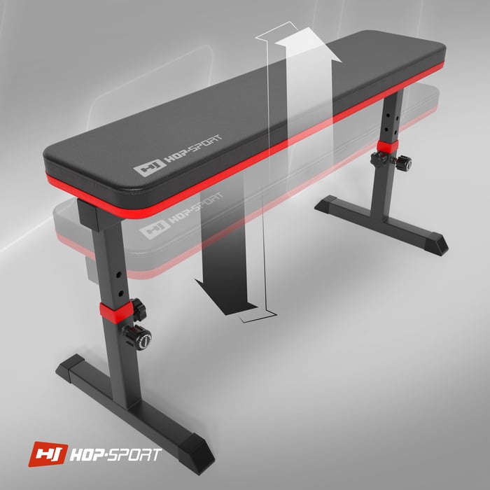 Banc de musculation plat home gym avec réglage hauteur.