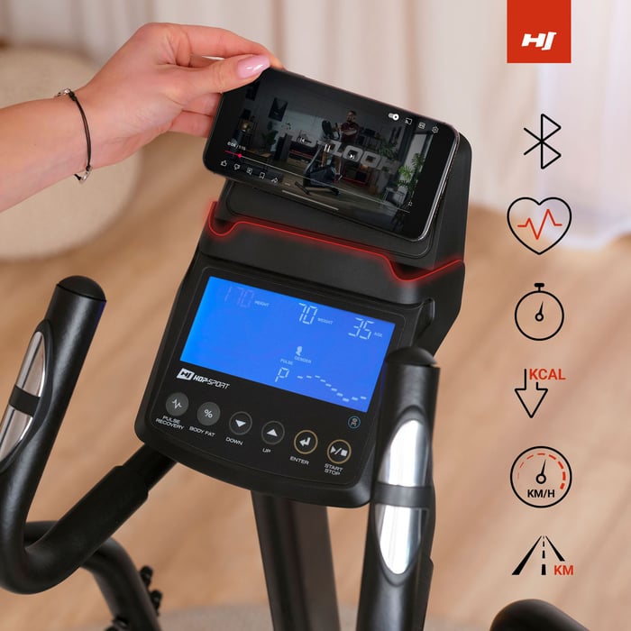 Vélo elliptique HS-140CF Rock avec écran LED lisible, affichant temps, vitesse, distance, calories et fréquence cardiaque
