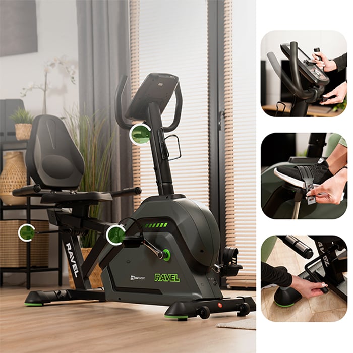 Vélo semi-allongé HS-120L Ravel avec siège ergonomique, pédales antidérapantes