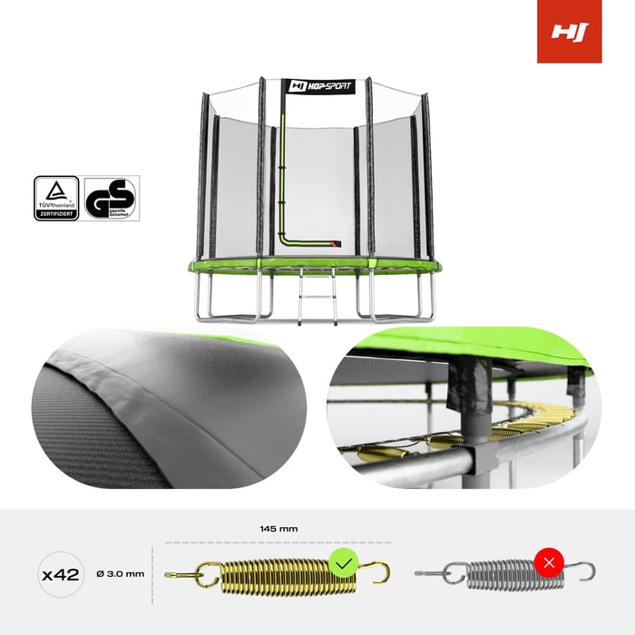 Trampoline de jardin Hop-Sport HS-T08A 244 cm avec filet de sécurité extérieur