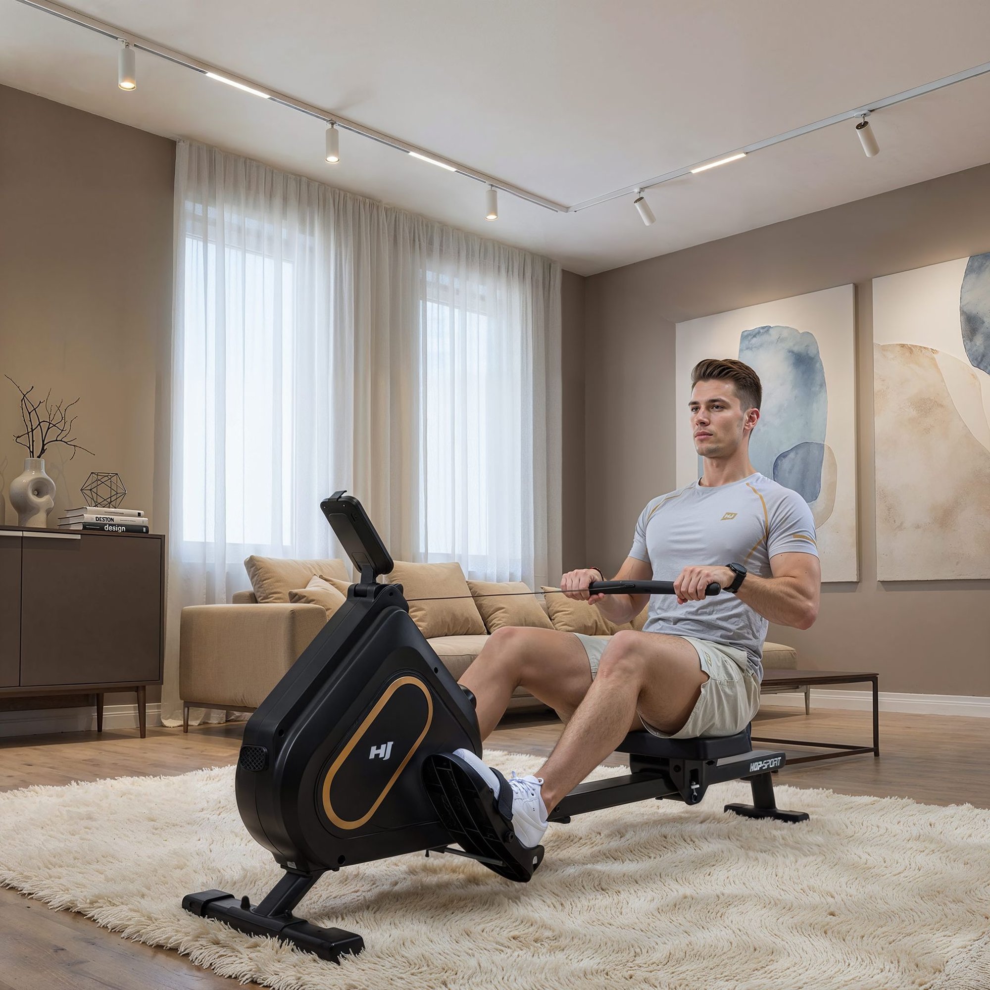 Rameur silencieux pour entraînement à domicile.