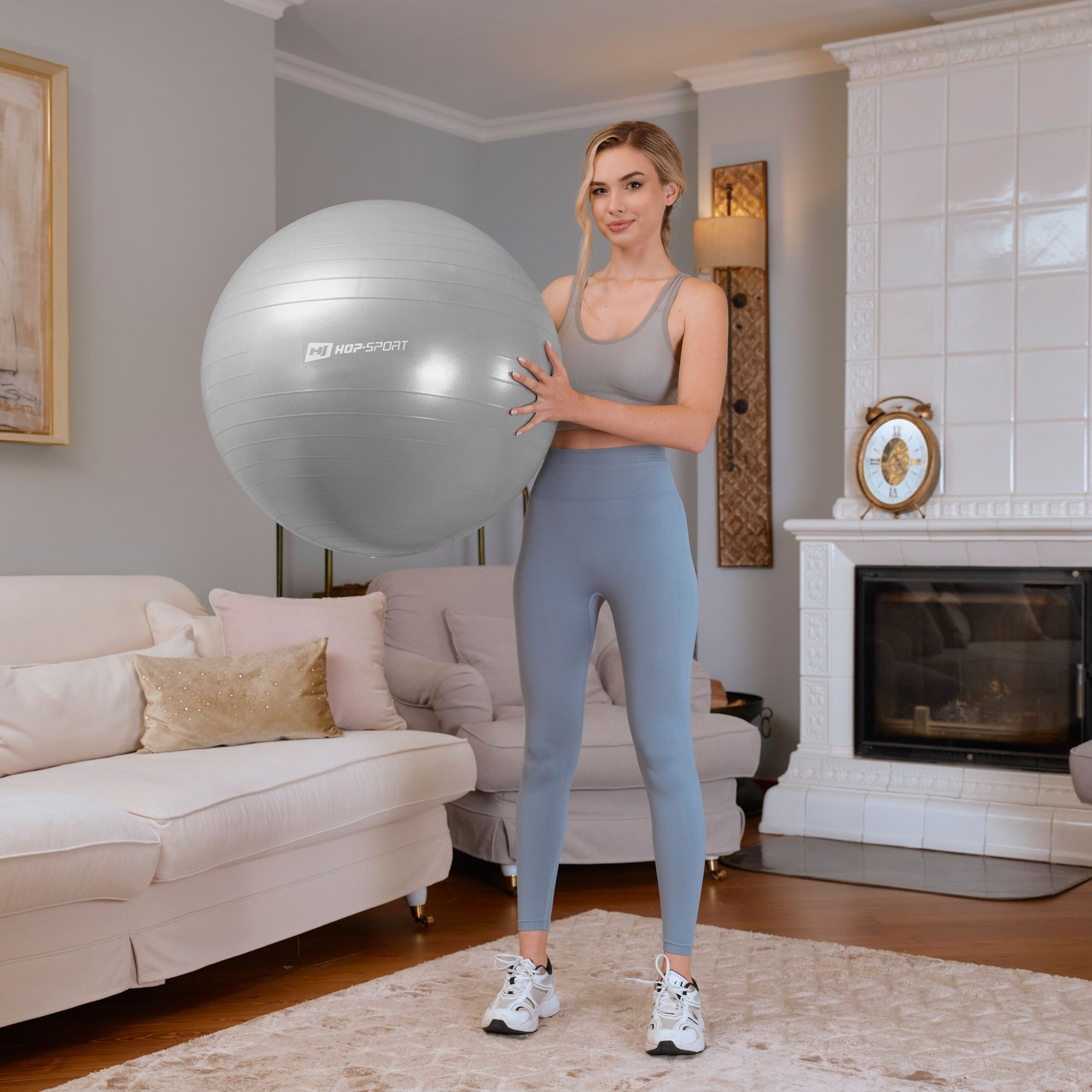 Pompe incluse pour gonflage ballon de fitness 65 cm Gris