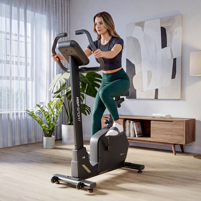 Vélo stationnaire compact et silencieux pour la maison.