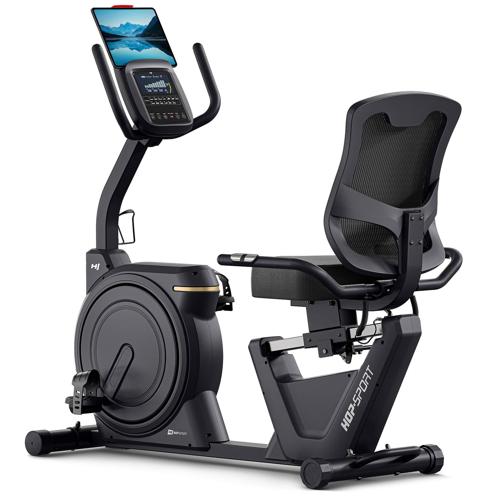 Capteurs de pouls intégrés sur le vélo couché magnétique.