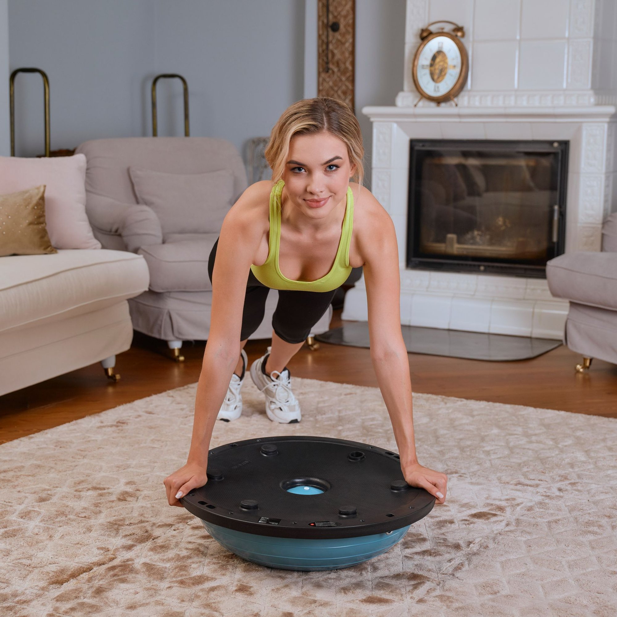 Plateforme d’équilibre Hop-Sport avec élastiques de musculation Bleu