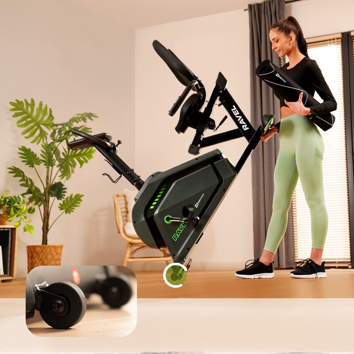 Vélo semi-allongé HS-120L Ravel avec pieds de nivellement réglables et roulettes de transport