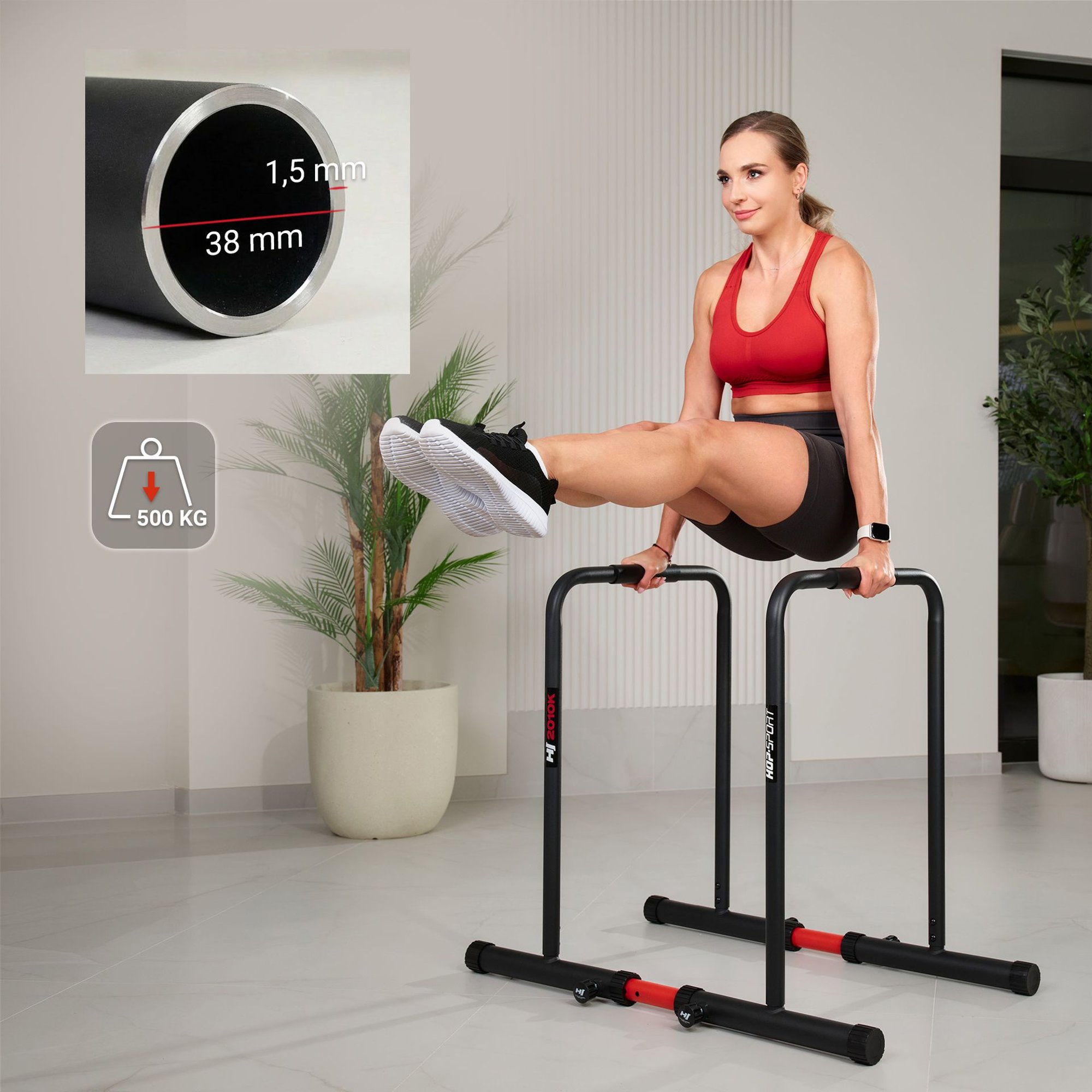 Station de dips HS-2010K, barres parallèles robustes en acier jusqu’à 500 kg