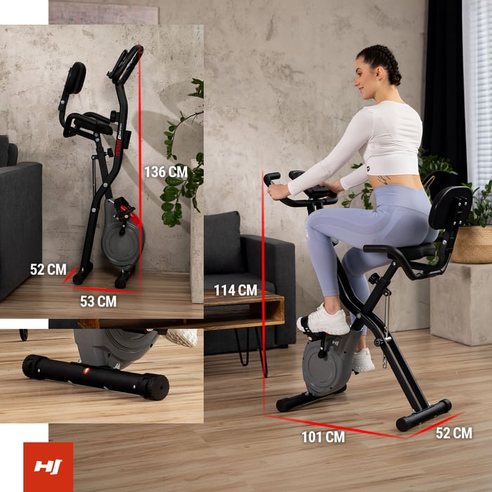 Vélo d’appartement pliable HS-3030X Apeks facile à ranger avec roulettes de transport