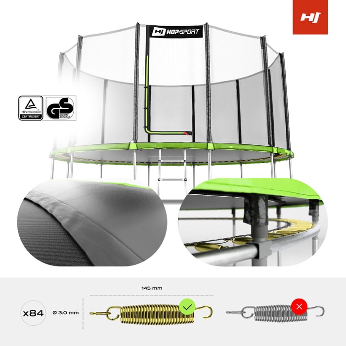 Trampoline Hop-Sport 14FT certifié TÜV GS, cadre en acier galvanisé solide et résistant à la corrosion