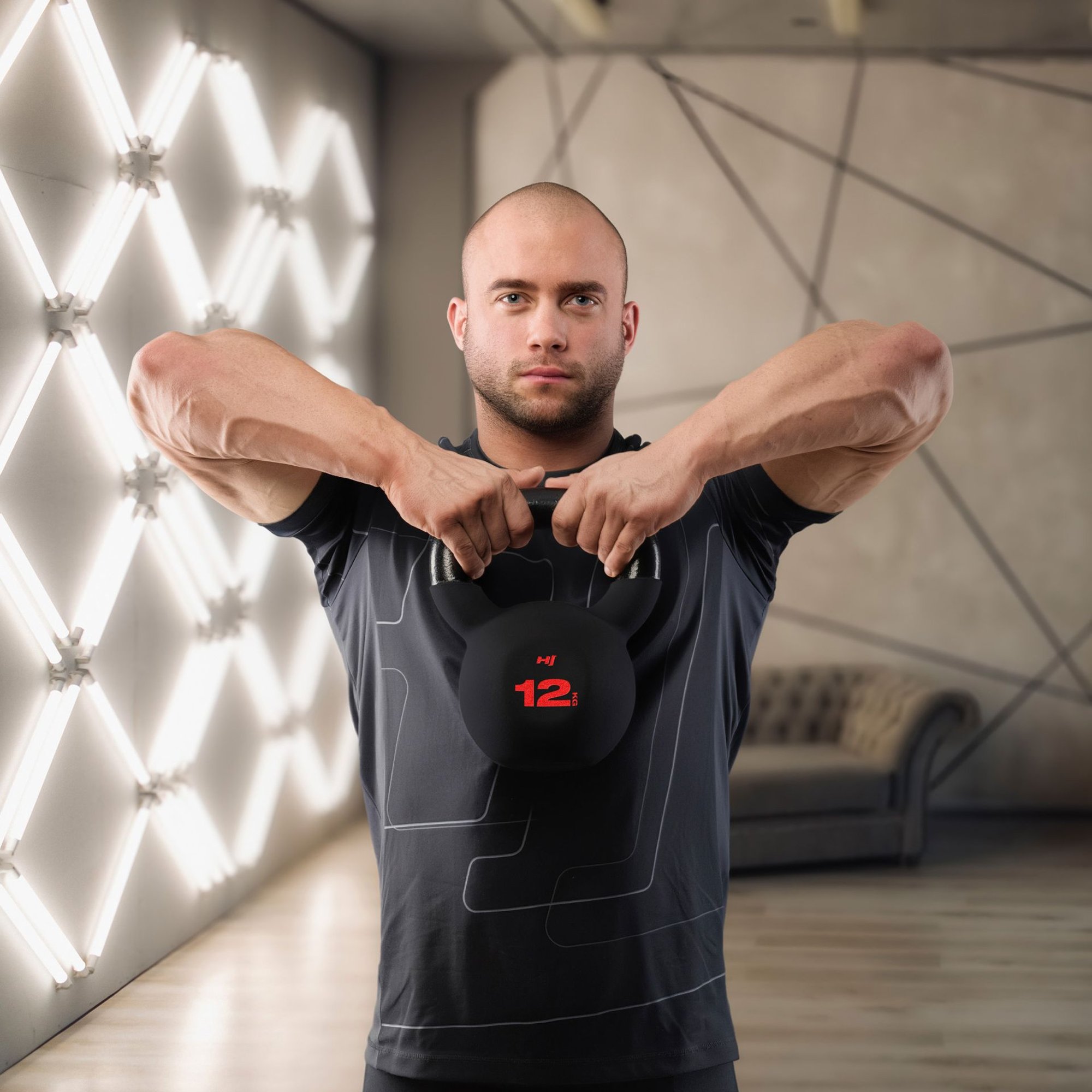 Kettlebell avec revêtement néoprène protégeant le sol