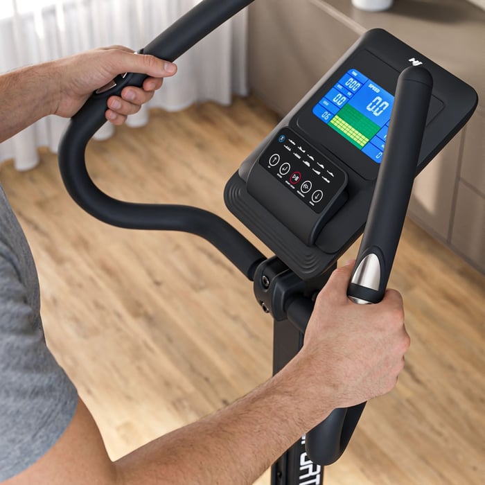 Vélo d'appartement magnétique HS-4500H Creft noir pour fitness à domicile.