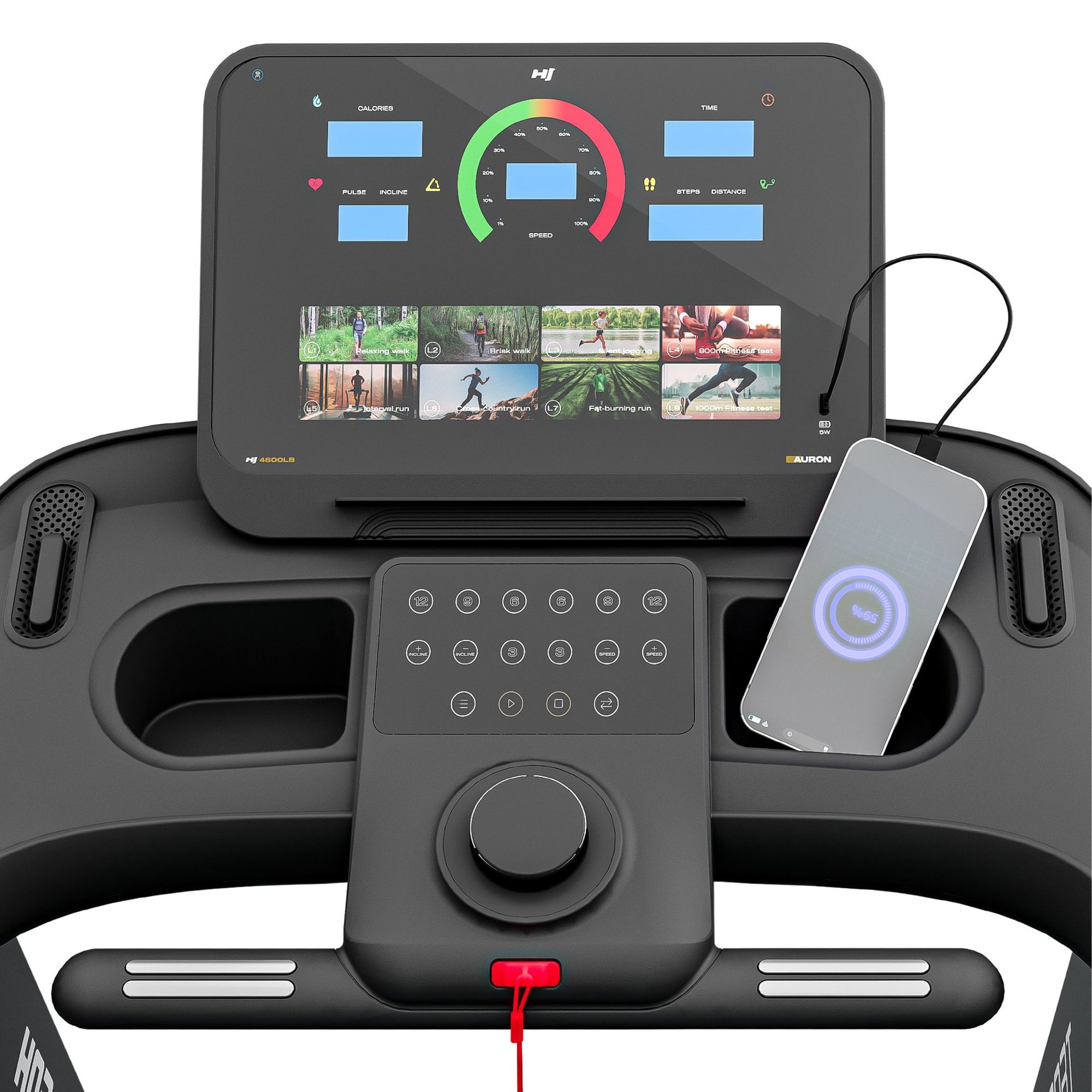 Tapis de course électrique HS-4600LB Auron, vitesse 20 km/h et moteur 2,61 kW.