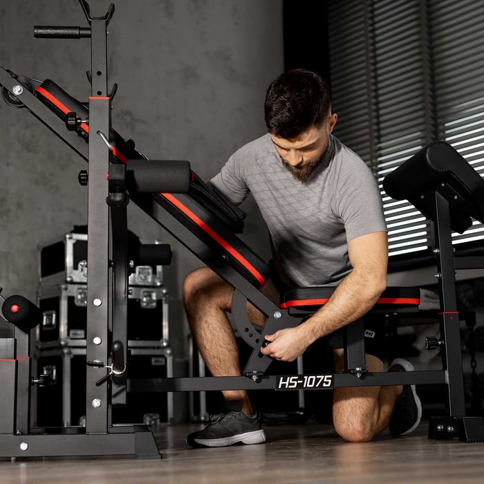 Banc fitness réglable pour pectoraux, biceps, triceps et jambes home gym