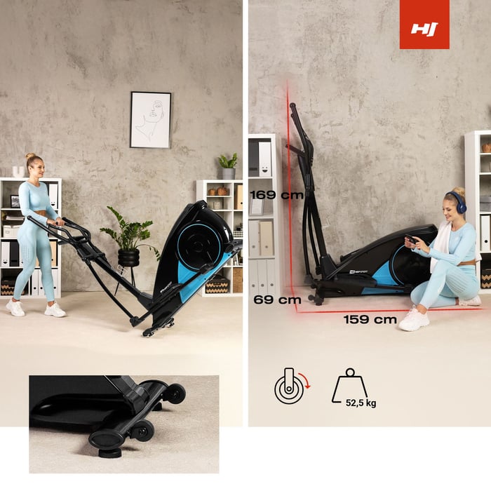 Machine fitness compacte avec roulettes de transport intégrées