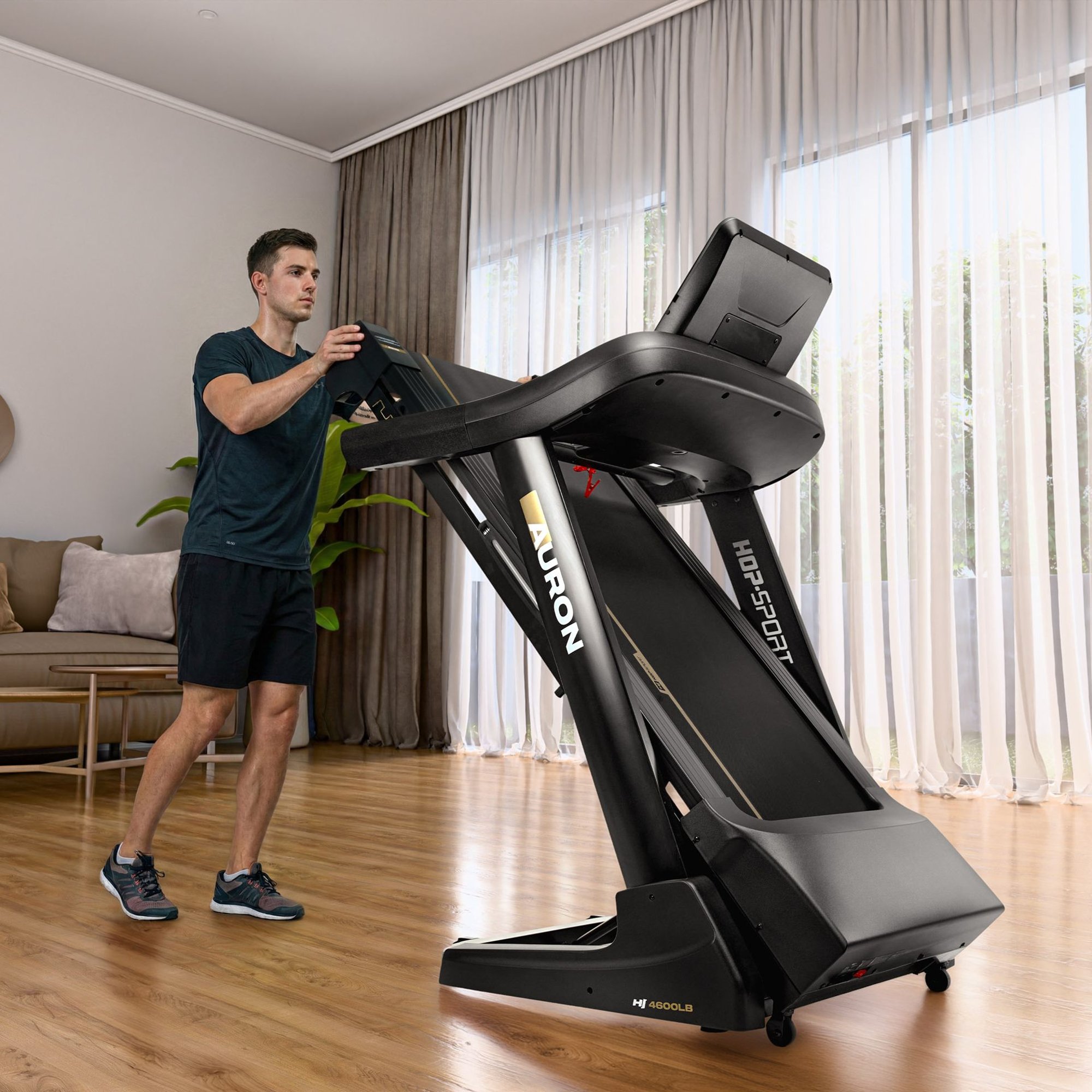 Système de pliage rapide et roulettes de transport du tapis de course HS-4600LB Auron.