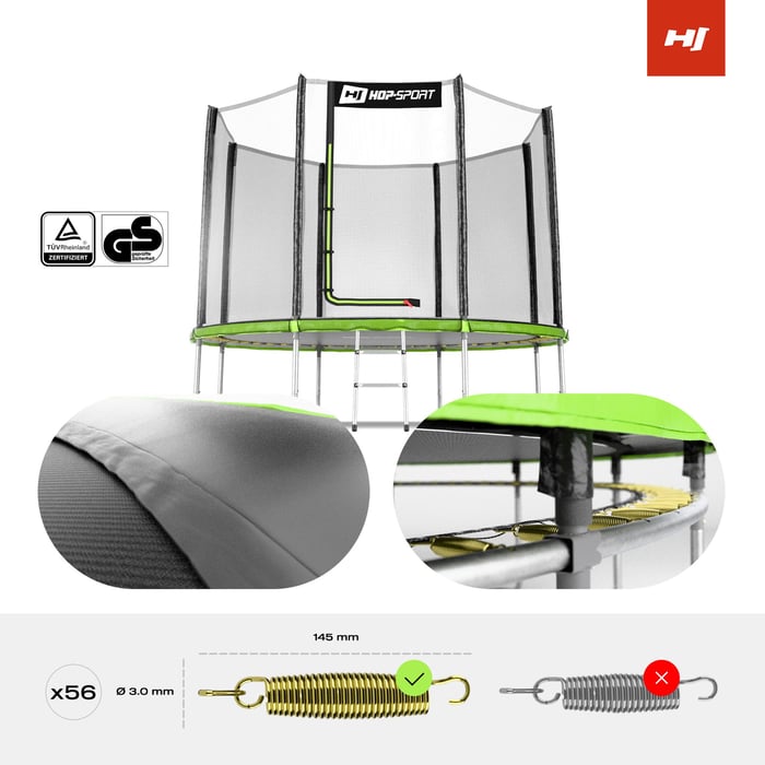 Trampoline de jardin Hop-Sport 305 cm avec filet de sécurité et cadre en acier galvanisé robuste