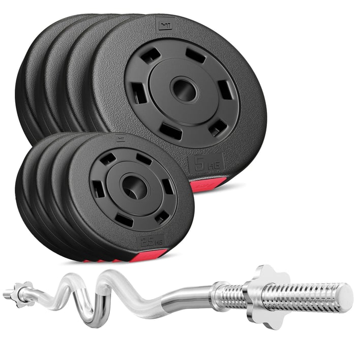 Ensemble complet pour musculation à domicile avec barre Super Curl EZ et disques Hop-Sport 30 mm.