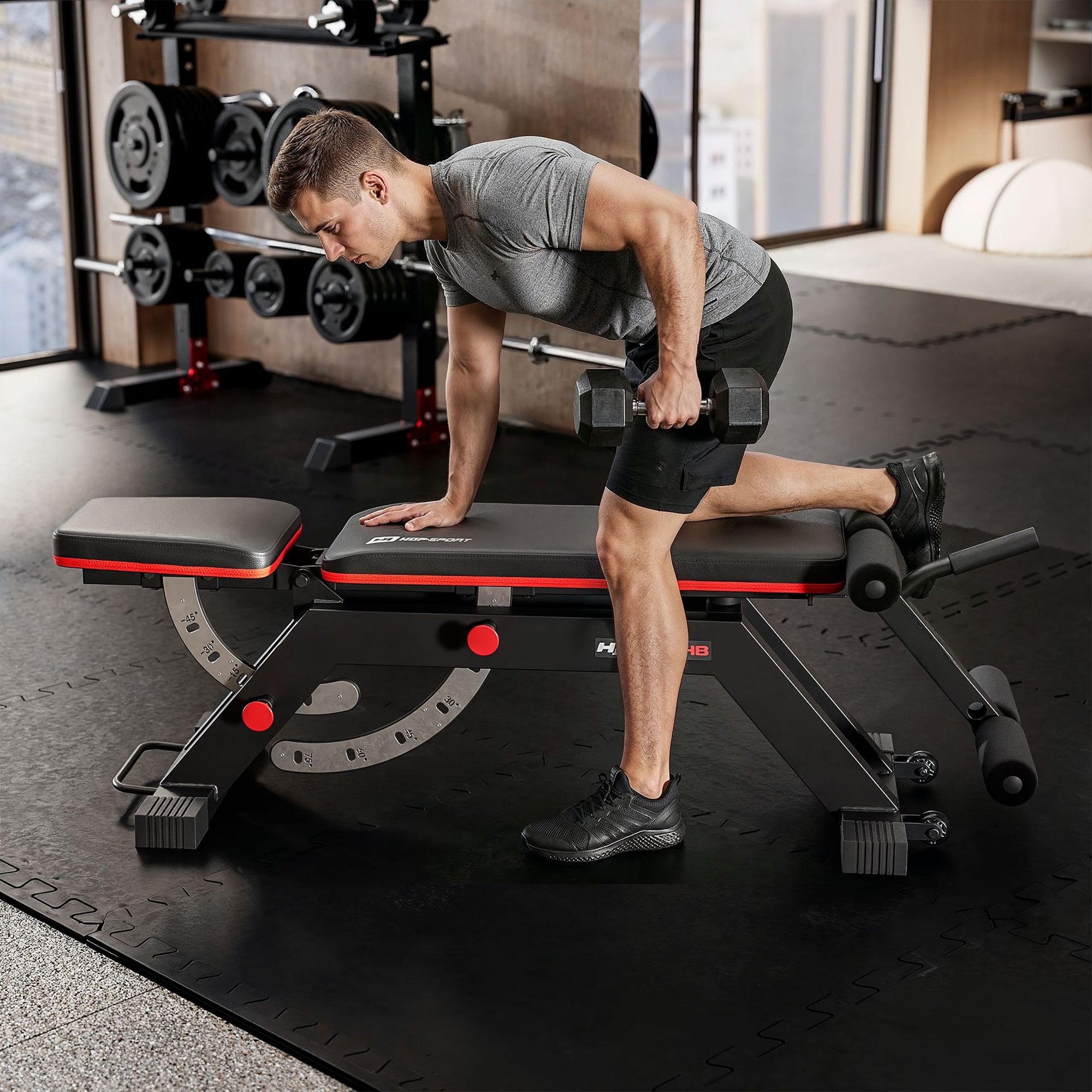 Banc inclinable et déclinable avec 6 positions de dossier et 5 d'assise.