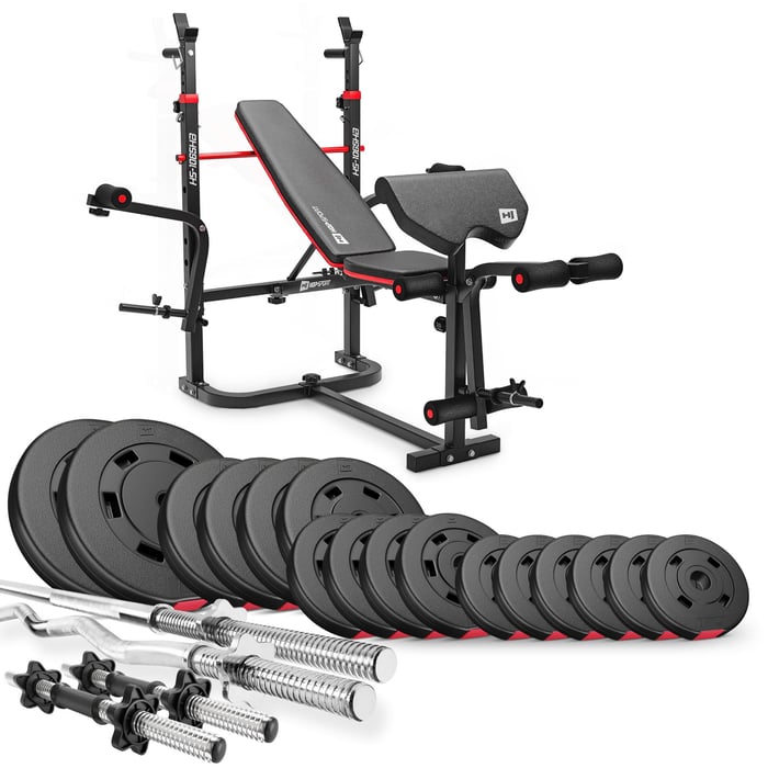 Ensemble de musculation Hop-Sport avec barre longue et disques de poids