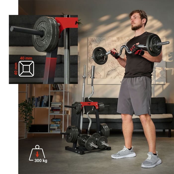 Support de musculation pour barres, haltères et disques de poids