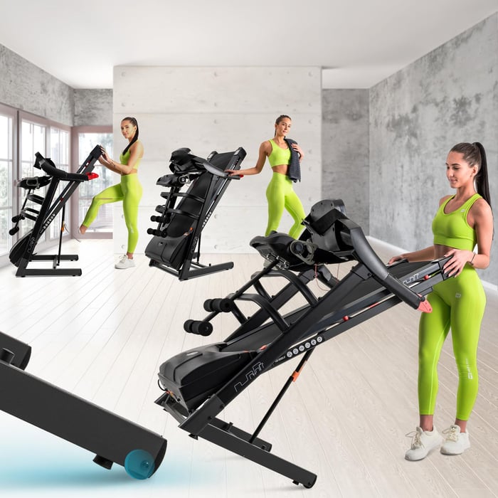 Tapis de course pliable HS-1500LB Vista avec système Soft-Drop et roulettes de transport