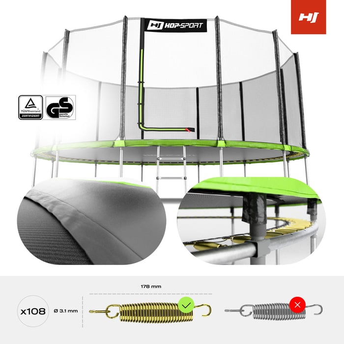 Trampoline 16FT certifié TÜV, cadre en acier galvanisé robuste et résistant à la corrosion