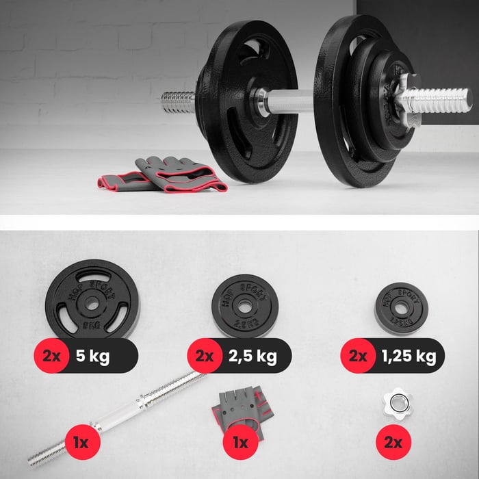 Haltère Hop-Sport 1 × 20 kg en fonte avec barre chromée moletée pour musculation complète à domicile