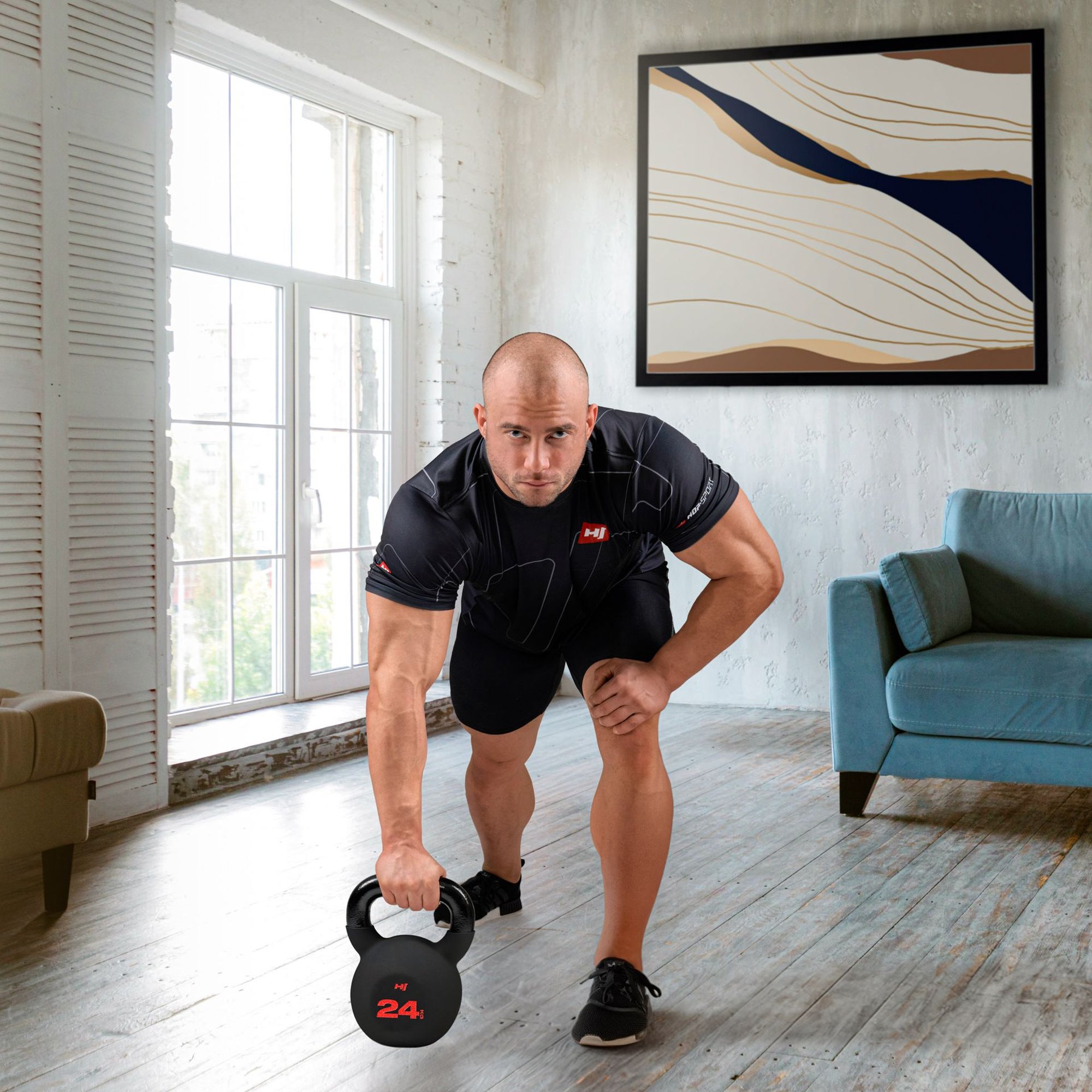 Kettlebell avec revêtement néoprène protégeant le sol