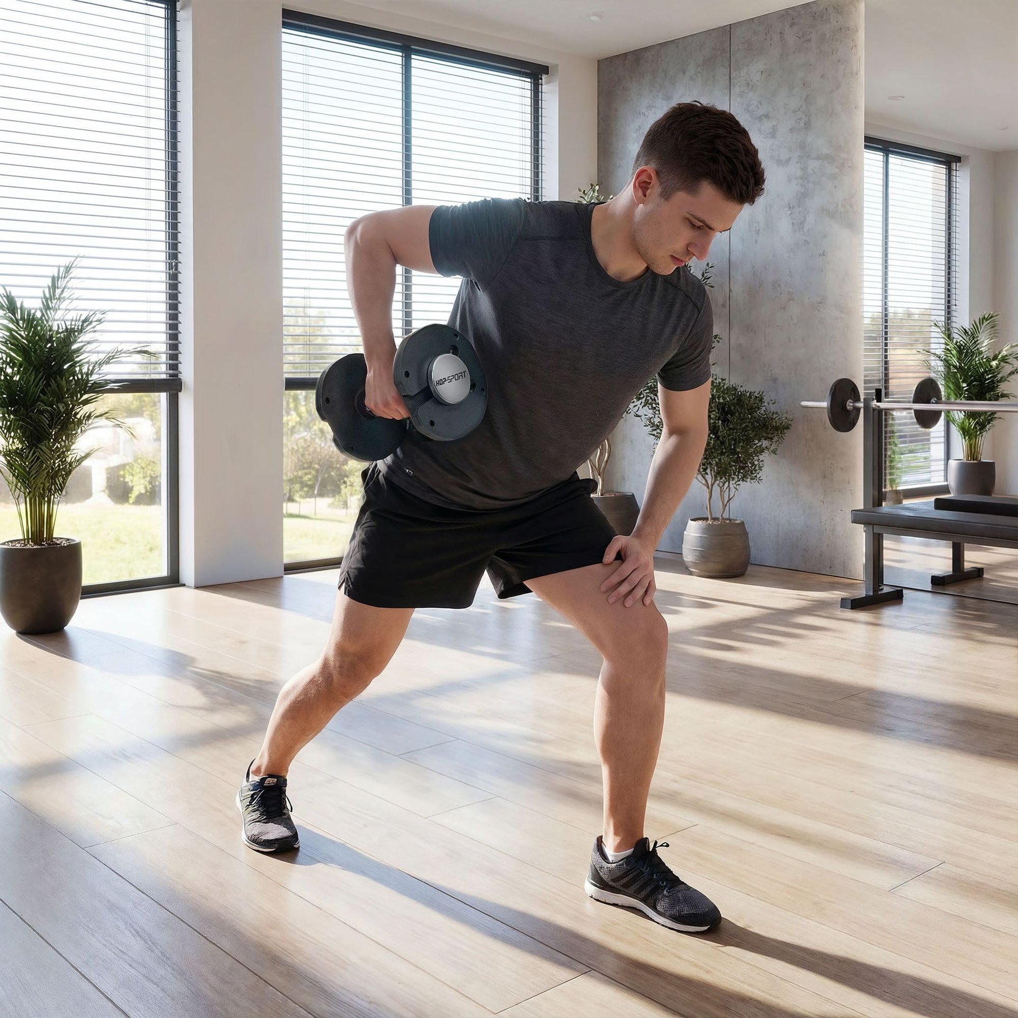 Détail de la structure en fonte coulée d'un seul bloc de l'haltère professionnel.