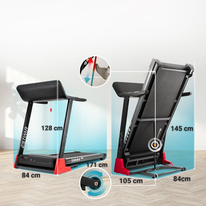 Tapis de course pliable HS-3200LB Estima avec système Soft-Drop et roulettes de transport