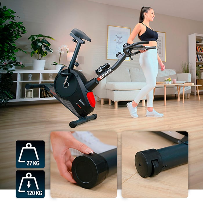 Vélo fitness Hop-Sport facilement transportable grâce à ses roulettes