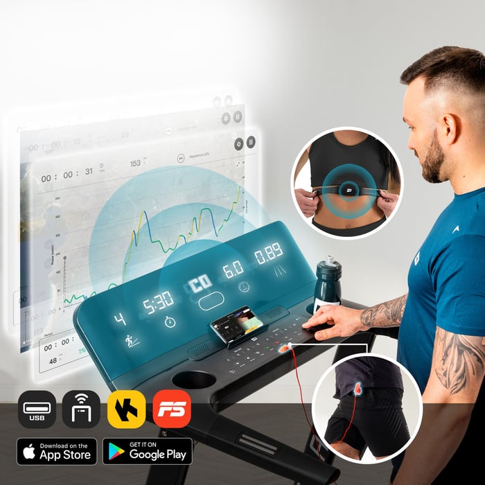 Tapis de course connecté HS-3200LB Estima compatible Bluetooth avec les applications FitShow et Kinomap