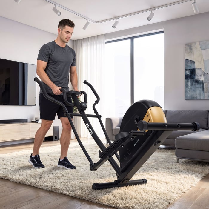 Cross trainer équipé de roulettes pratiques pour un déplacement